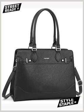 Structured Vegan Leather Tote Satchel Work Bag with Pockets